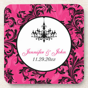 Pink Black White Chandelier Scroll Coaster Set (6)