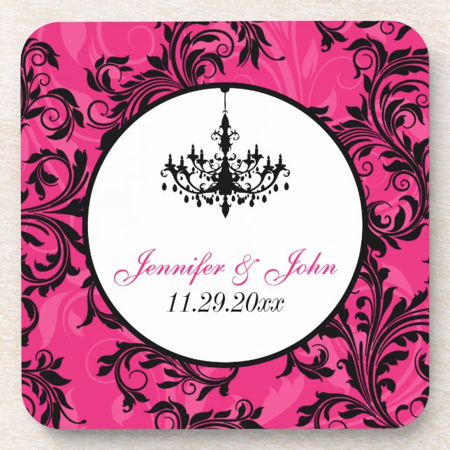 Pink Black White Chandelier Scroll Coaster Set (6) (Front)