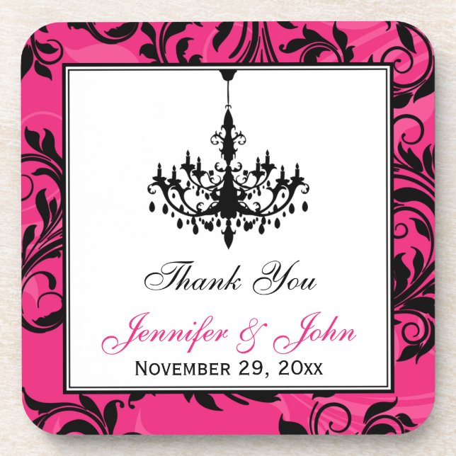 Pink Black White Chandelier Scroll Coaster Set (6) (Front)