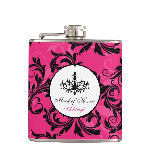 Pink Black White Chandelier Scroll MOH Flask (Front)