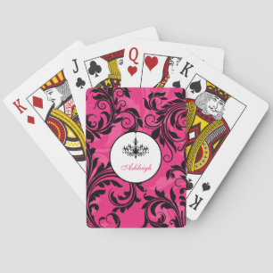 Pink Black White Chandelier Scroll Playing Cards