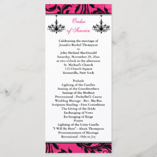 Pink Black White Chandelier Scroll Wedding Program Programme