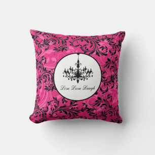 Pink Black White Chandelier, Scrolls Pillow