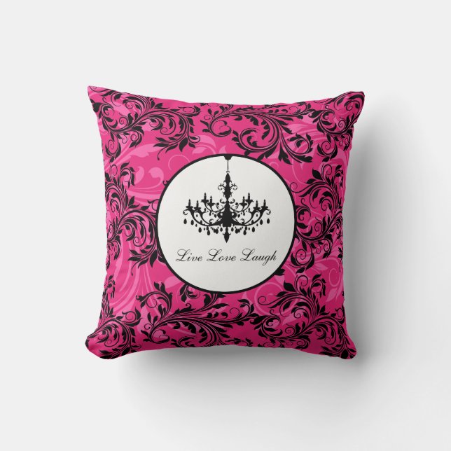 Pink Black White Chandelier, Scrolls Pillow (Front)