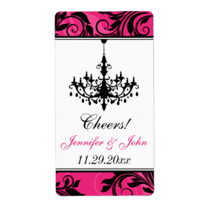 Pink Black White Chandelier, Scrolls Wine Label