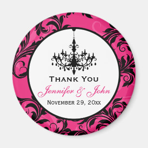 Pink Black White Chandelier Wedding Favour Magnet 