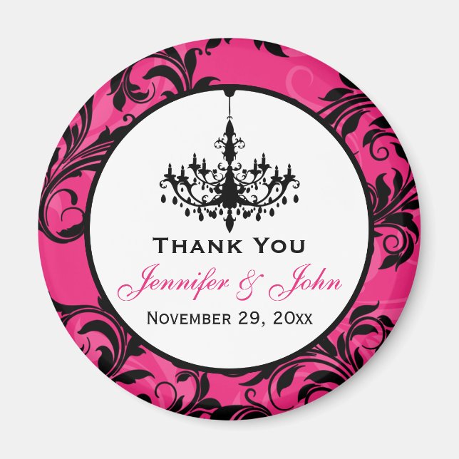 Pink Black White Chandelier Wedding Favour Magnet  (Front)