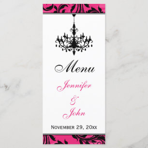 Pink Black White Chandelier Wedding Menu Card
