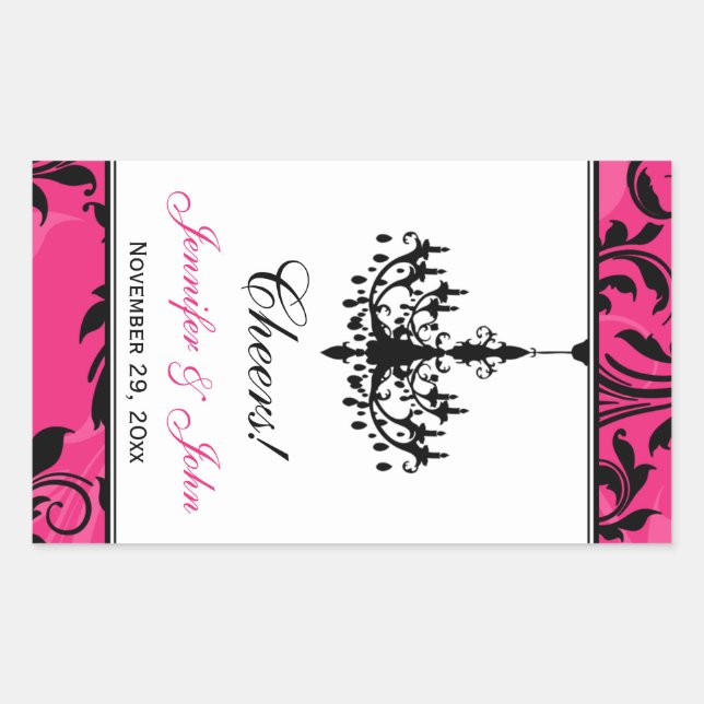 Pink Black White Chandelier Wine Bottle Sticker (Front)