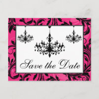 Pink Black White Chandeliers Save the Date Card