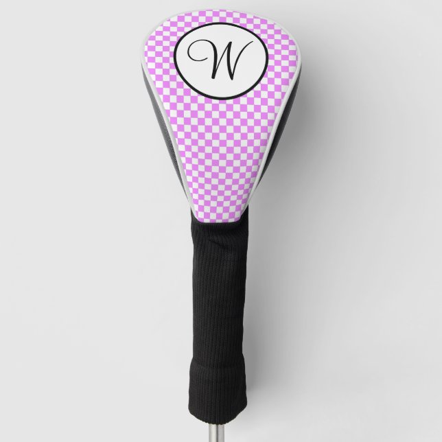 Pink Black White Chequered Monogram Golf Head Cover (Front)