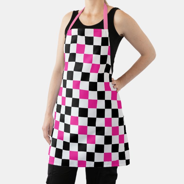 Pink Black White Chequered Pattern Design  Apron (Insitu)
