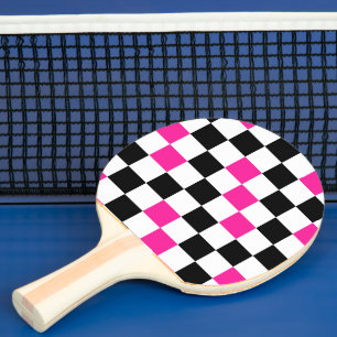 Pink Black White Chequered Pattern Design  Ping Pong Paddle