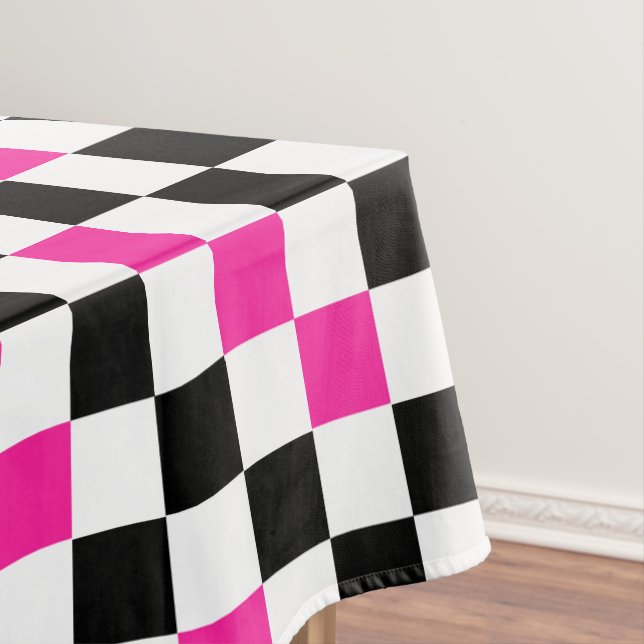 Pink Black White Chequered Pattern Design  Tablecloth (In Situ)