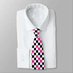 Pink Black White Chequered Pattern Design  Tie