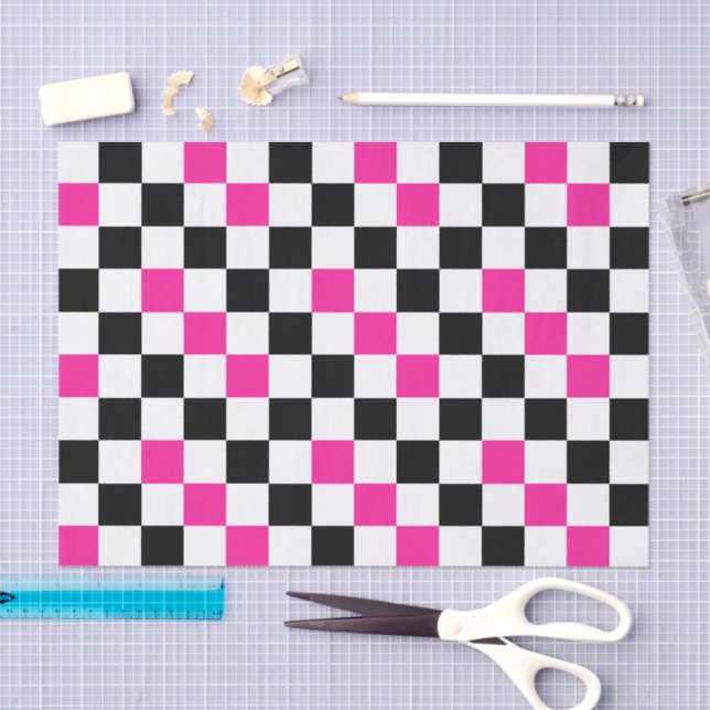 Pink Black White Chequered Pattern Design  Tissue Paper (Craft)