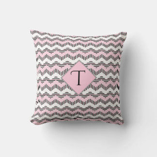 Pink, Black & White Chevron, Custom Monogram Cushion