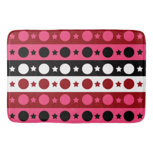 Pink Black White Circle Stars Stripes Design  Bath Mat