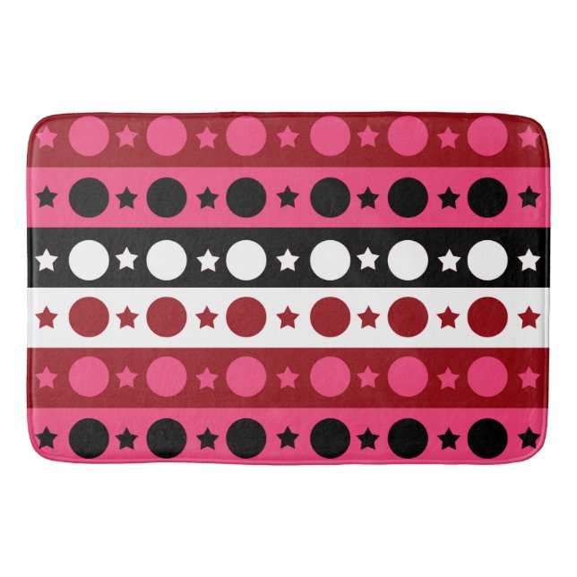 Pink Black White Circle Stars Stripes Design  Bath Mat (Front)