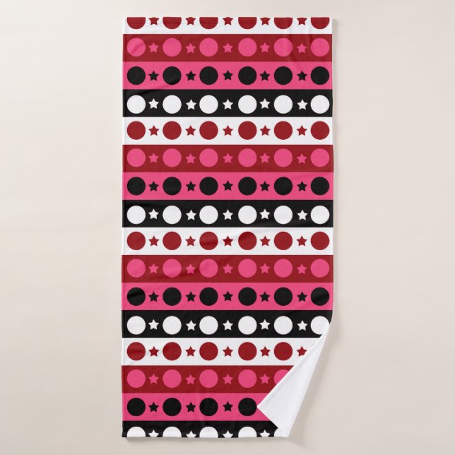 Pink Black White Circle Stars Stripes Design  Bath Towel (Bath Towel)