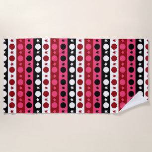 Pink Black White Circle Stars Stripes Design  Beach Towel