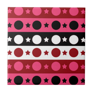 Pink Black White Circle Stars Stripes Design Tile