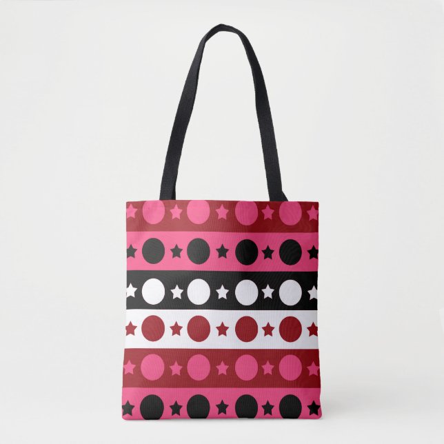 Pink Black White Circle Stars Stripes Design  Tote Bag (Front)