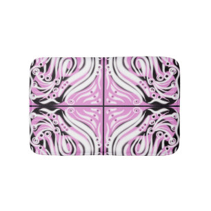 Pink Black White Curly Abstract Pattern  Bath Mat