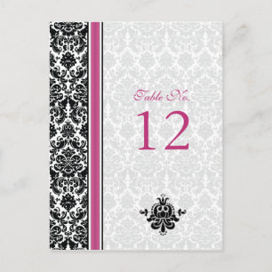 Pink, Black, White Damask Table Number Card