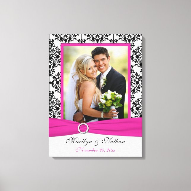 Pink, Black, White Damask Wedding Canvas Print (Front)