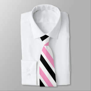 Pink Black White Diagonal Stripes  Tie