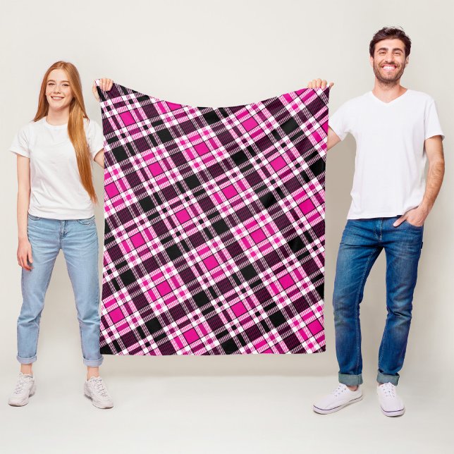 Pink Black White Flannel Tartan Pattern Design  Fleece Blanket (Creator Uploaded)