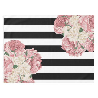 Pink, Black, White Floral Tablecloth