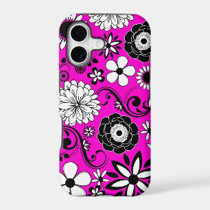 Pink black white flower art iphone 5 case
