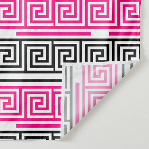 Pink Black White Greek Key Fret Pattern Design Fabric