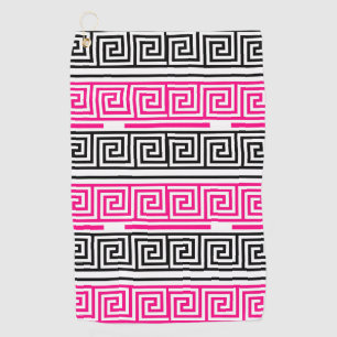 Pink Black White Greek Key Fret Pattern Design Golf Towel