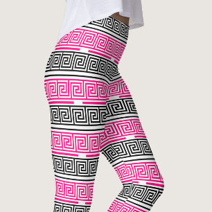 Pink Black White Greek Key Fret Pattern Design Leggings