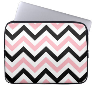 Pink, Black, White Large Chevron ZigZag Pattern Laptop Sleeve