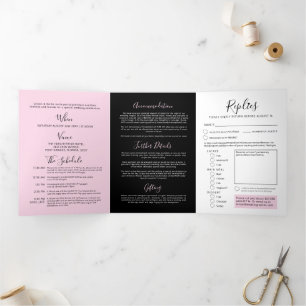 Pink, black white little heart wedding all-in-one Tri-Fold invitation