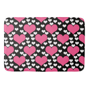 Pink Black White Love Hearts Pattern  Bath Mat