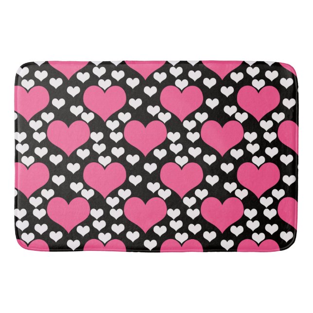 Pink Black White Love Hearts Pattern  Bath Mat (Front)
