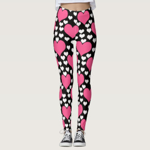 Pink Black White Love Hearts Pattern Design Leggings