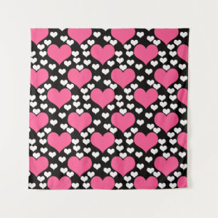 Pink Black White Love Hearts Pattern Tapestry