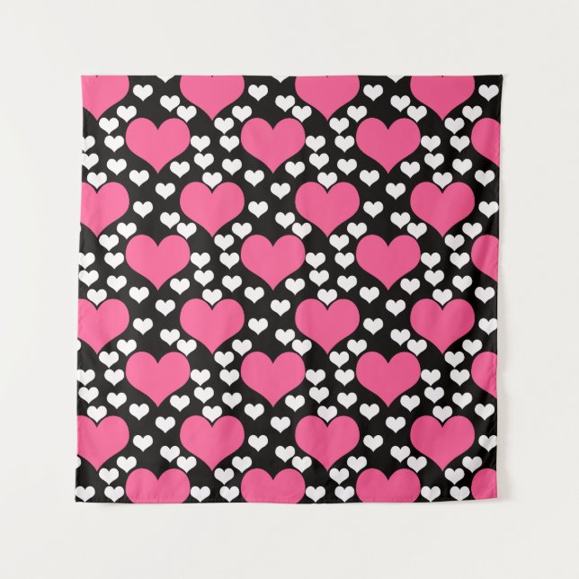 Pink Black White Love Hearts Pattern  Tapestry (Front)