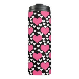 Pink Black White Love Hearts Pattern  Thermal Tumbler