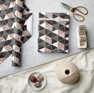 Pink, Black & White Marble Texture Geometric Wrapping Paper