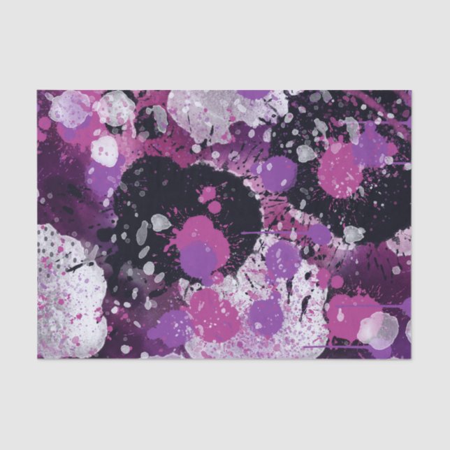Pink Black White Paint Splatter Abstract Decoupage Tissue Paper (Front)