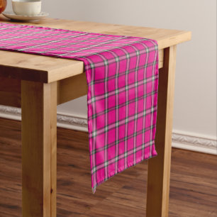 Pink Black White Plaid Bright Table Runner