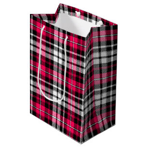 Pink Black White Plaid Tartan  Medium Gift Bag