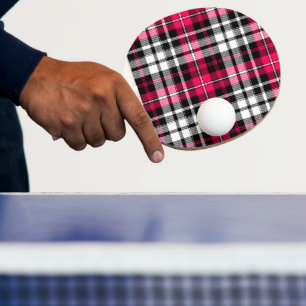 Pink Black White Plaid Tartan Ping Pong Paddle
